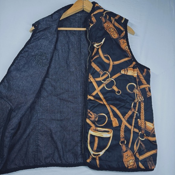 Lauren Ralph Lauren Jackets & Blazers - Lauren Ralph Lauren Quilted Vest XL Equestrian Reversible Denim Horse Bit Preppy